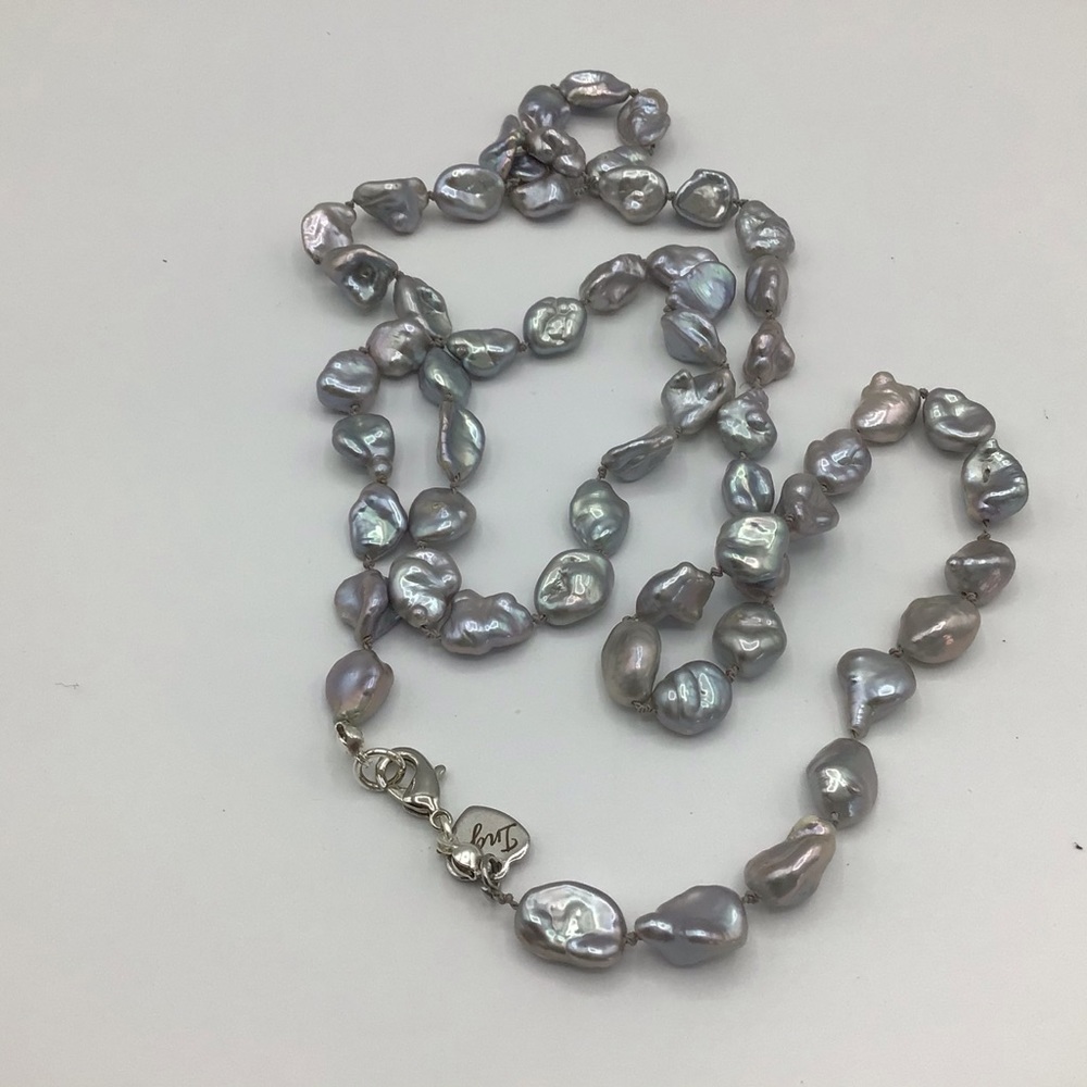 30 inches metallic silver Keshi pearl strand